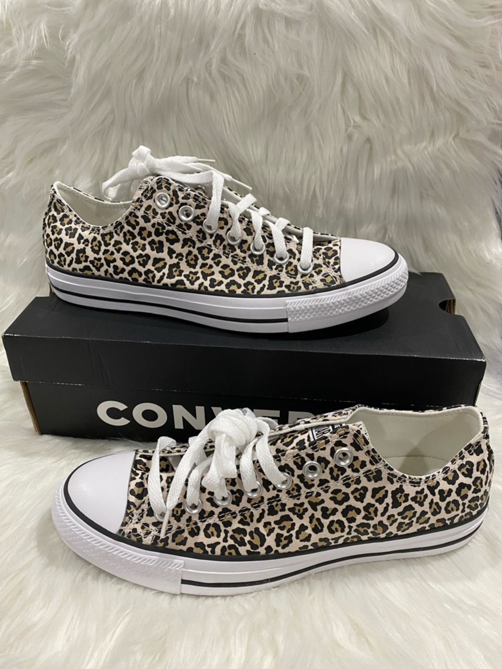 Converse Leopard Print Low Top Sneakers - White, Tan & Black